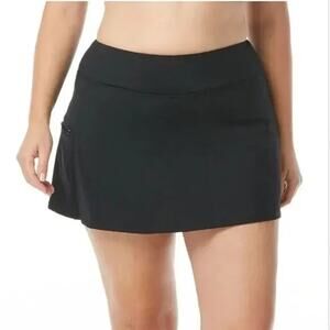 Beach House Swim Skort Black Skirt Built In Shorts Zip Pockets Size 22W NWT
